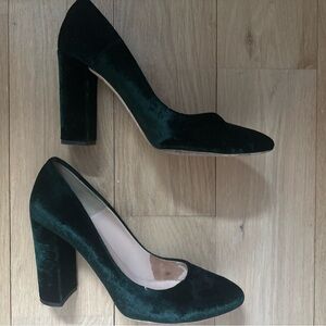J. Crew Dark Green Etta Velvet Heels